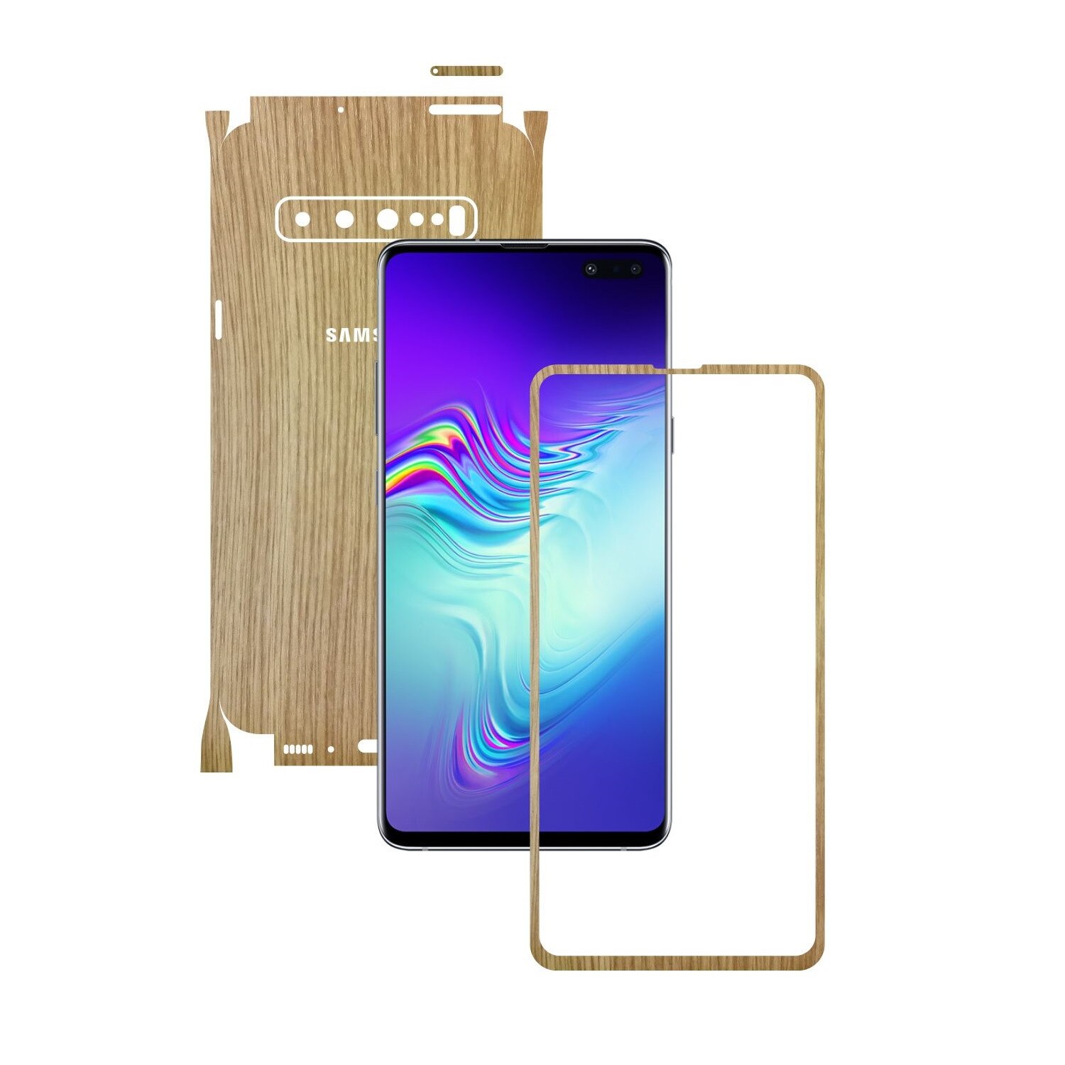 Folie Protectie Carbon Skinz pentru Samsung Galaxy S10 5G - Lemn Stejar 360 Cut, Skin Adeziv Full Body Cover pentru Rama Ecran, Carcasa Spate si Laterale