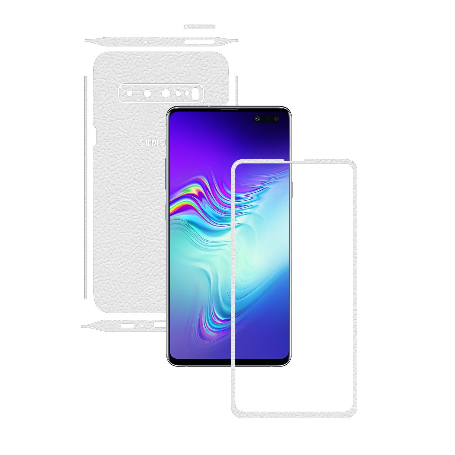 Folie Protectie Carbon Skinz pentru Samsung Galaxy S10 5G - Piele Alba Split Cut, Skin Adeziv Full Body Cover pentru Rama Ecran, Carcasa Spate si Laterale