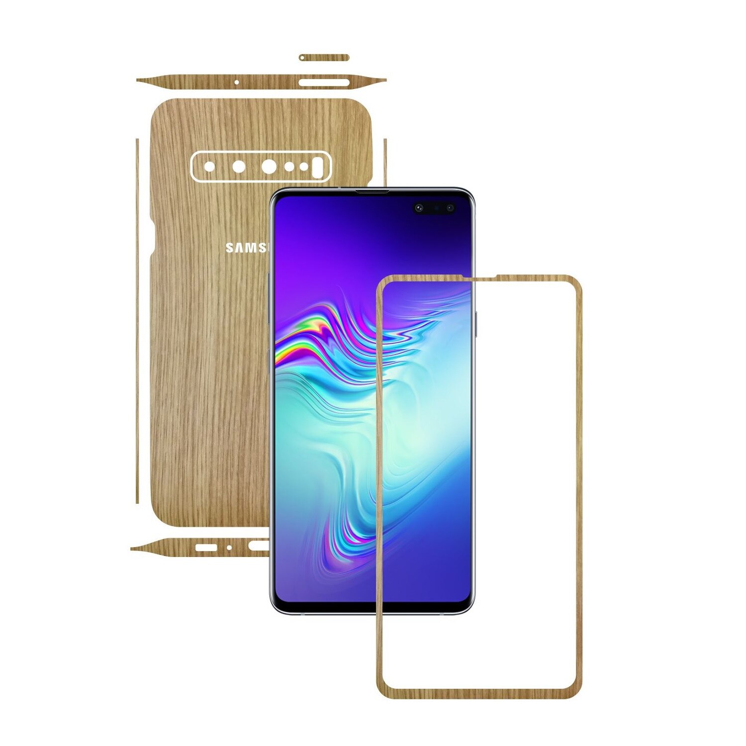 Folie Protectie Carbon Skinz pentru Samsung Galaxy S10 5G - Lemn Stejar Split Cut, Skin Adeziv Full Body Cover pentru Rama Ecran, Carcasa Spate si Laterale