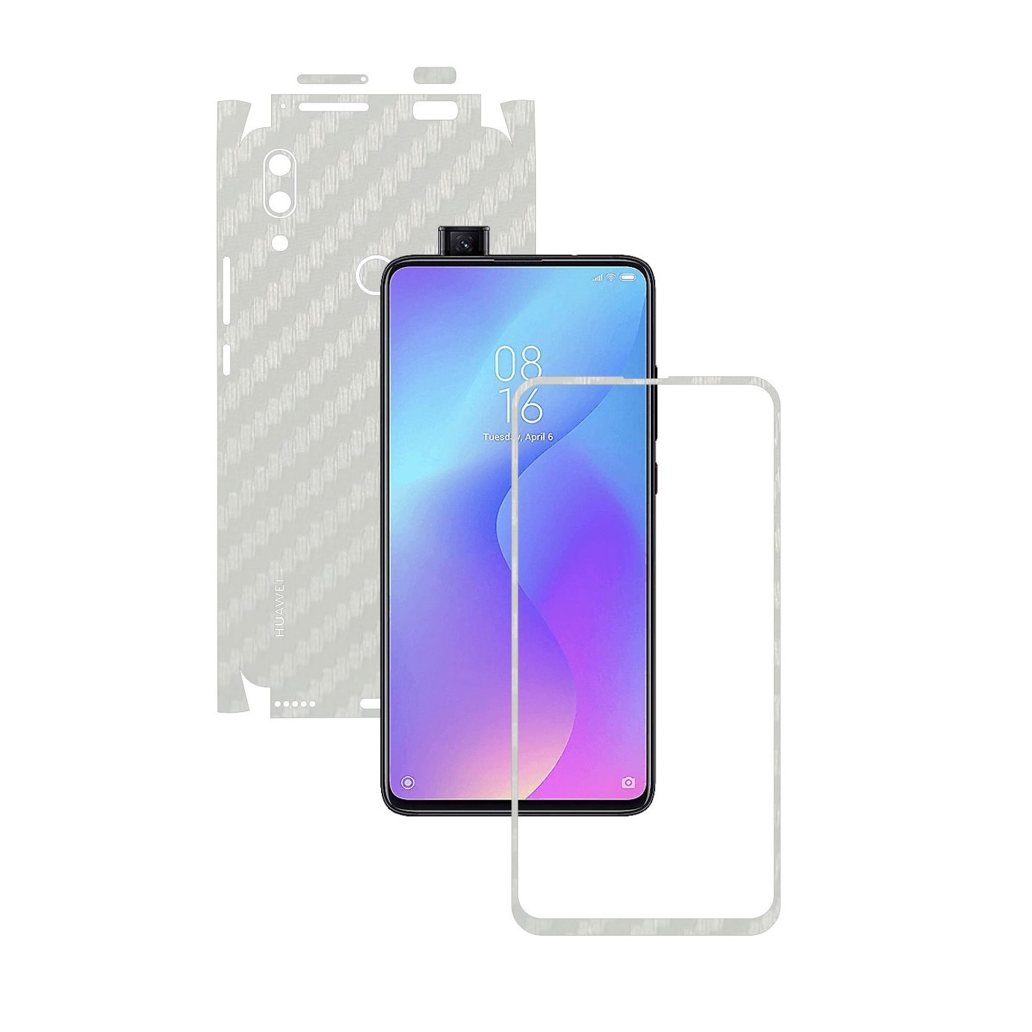 Folie Protectie Carbon Skinz pentru Huawei P Smart Z - Carbon Alb 360 Cut, Skin Adeziv Full Body Cover pentru Rama Ecran, Carcasa Spate si Laterale