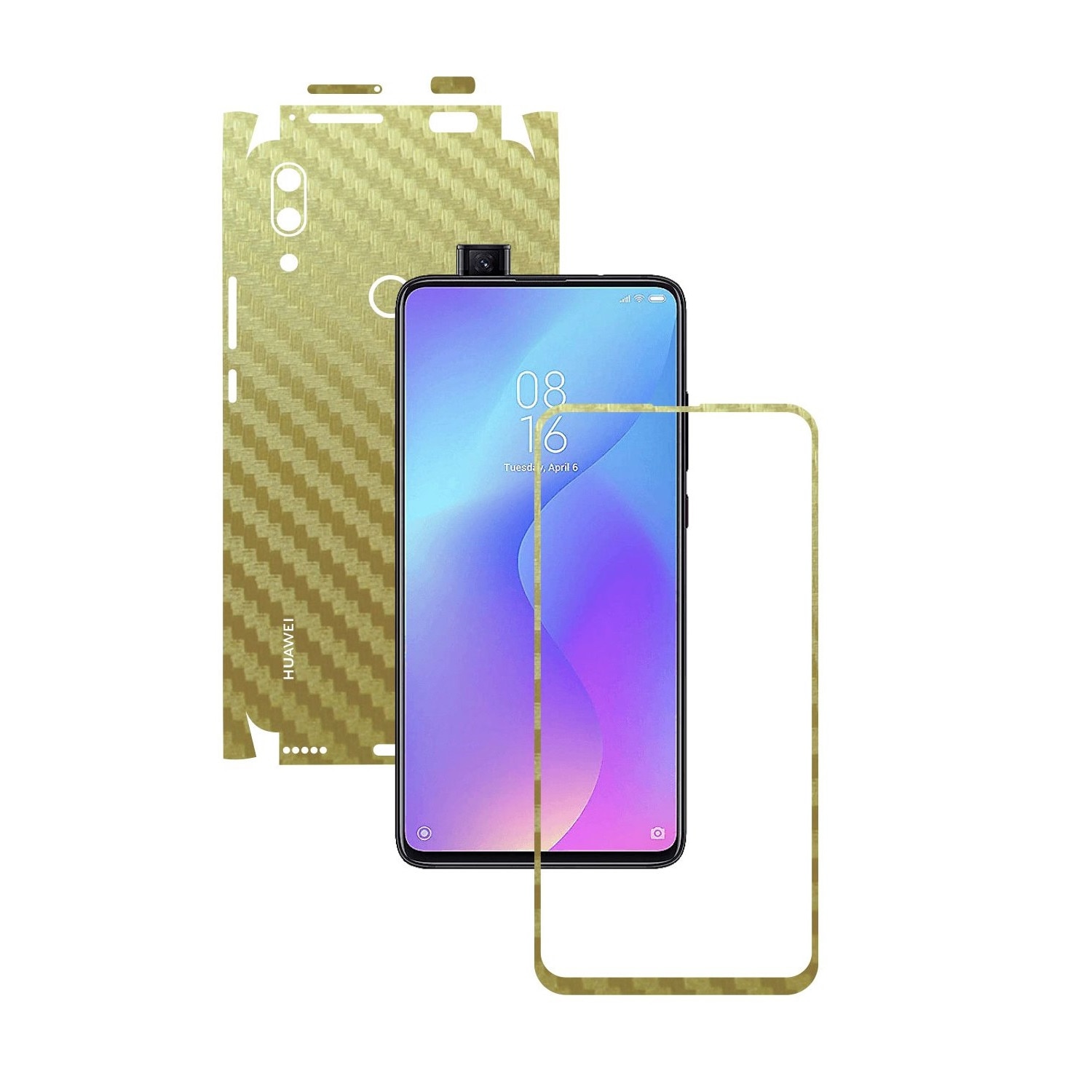 Folie Protectie Carbon Skinz pentru Huawei P Smart Z - Carbon Auriu 360 Cut, Skin Adeziv Full Body Cover pentru Rama Ecran, Carcasa Spate si Laterale