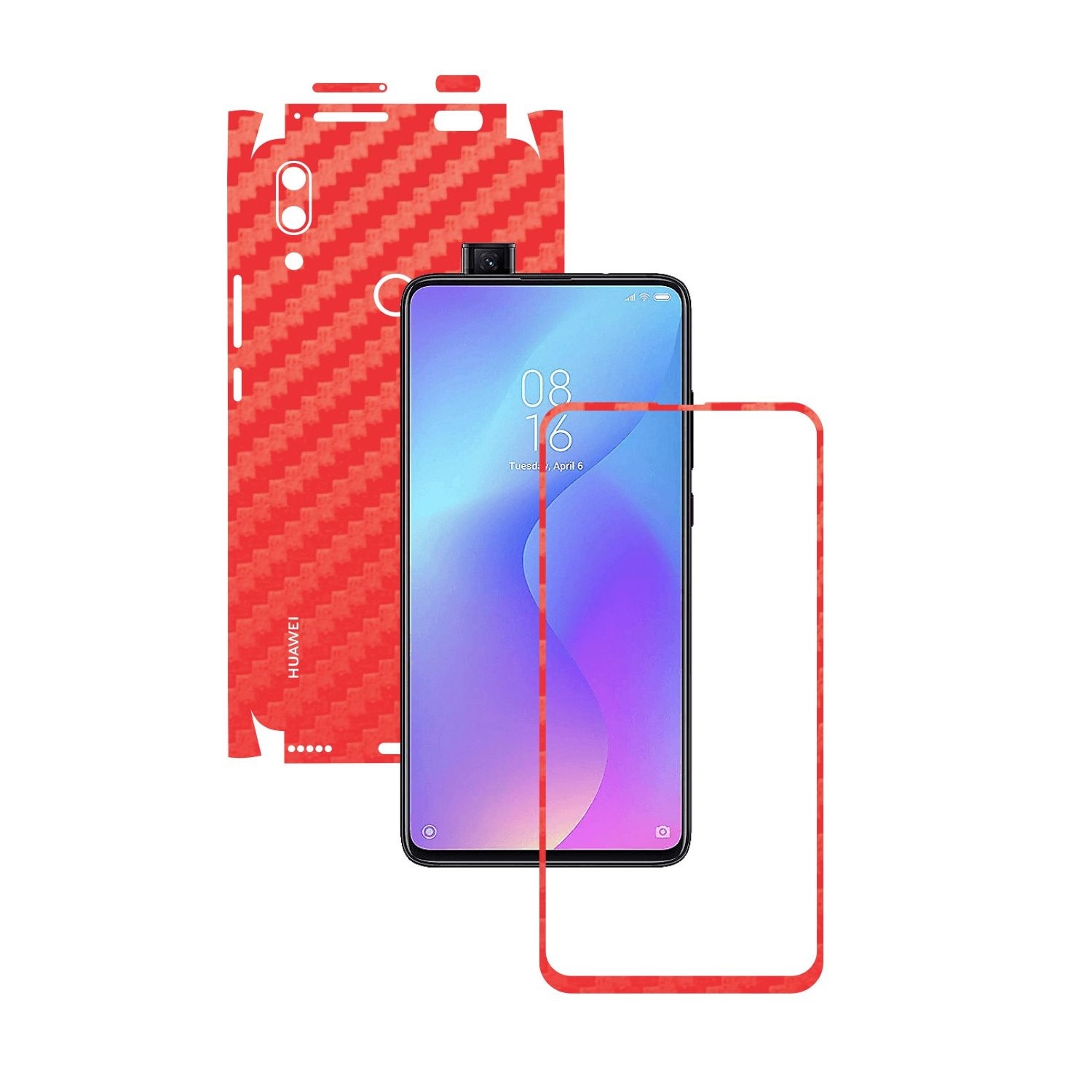 Folie Protectie Carbon Skinz pentru Huawei P Smart Z - Carbon Rosu 360 Cut, Skin Adeziv Full Body Cover pentru Rama Ecran, Carcasa Spate si Laterale