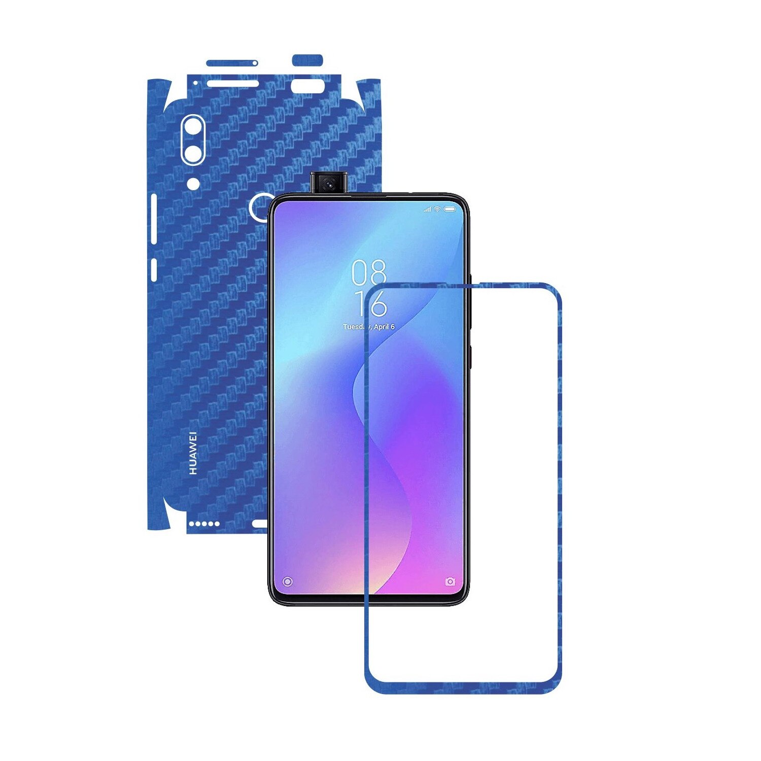 Folie Protectie Carbon Skinz pentru Huawei P Smart Z - Carbon Albastru 360 Cut, Skin Adeziv Full Body Cover pentru Rama Ecran, Carcasa Spate si Laterale