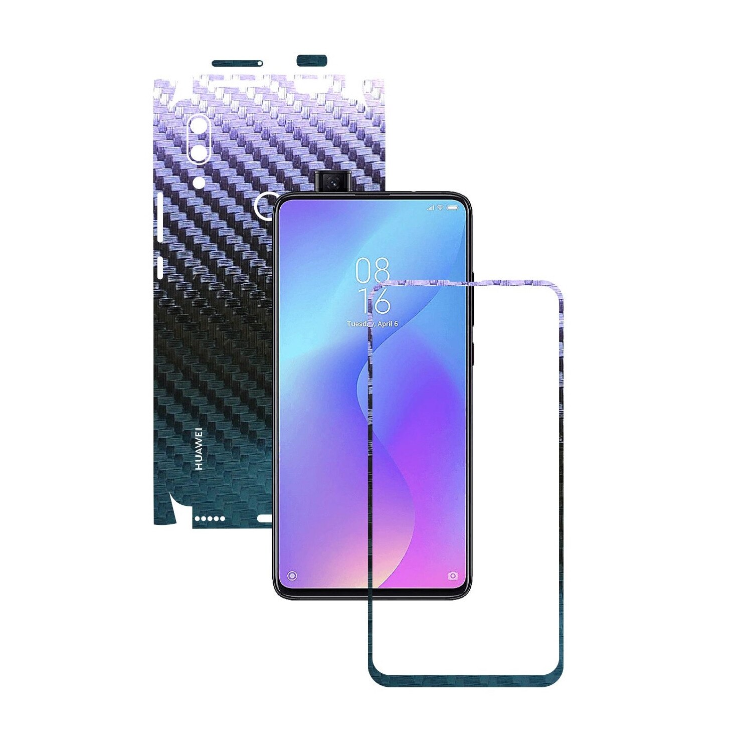 Folie Protectie Carbon Skinz pentru Huawei P Smart Z - Carbon Cameleon 360 Cut, Skin Adeziv Full Body Cover pentru Rama Ecran, Carcasa Spate si Laterale