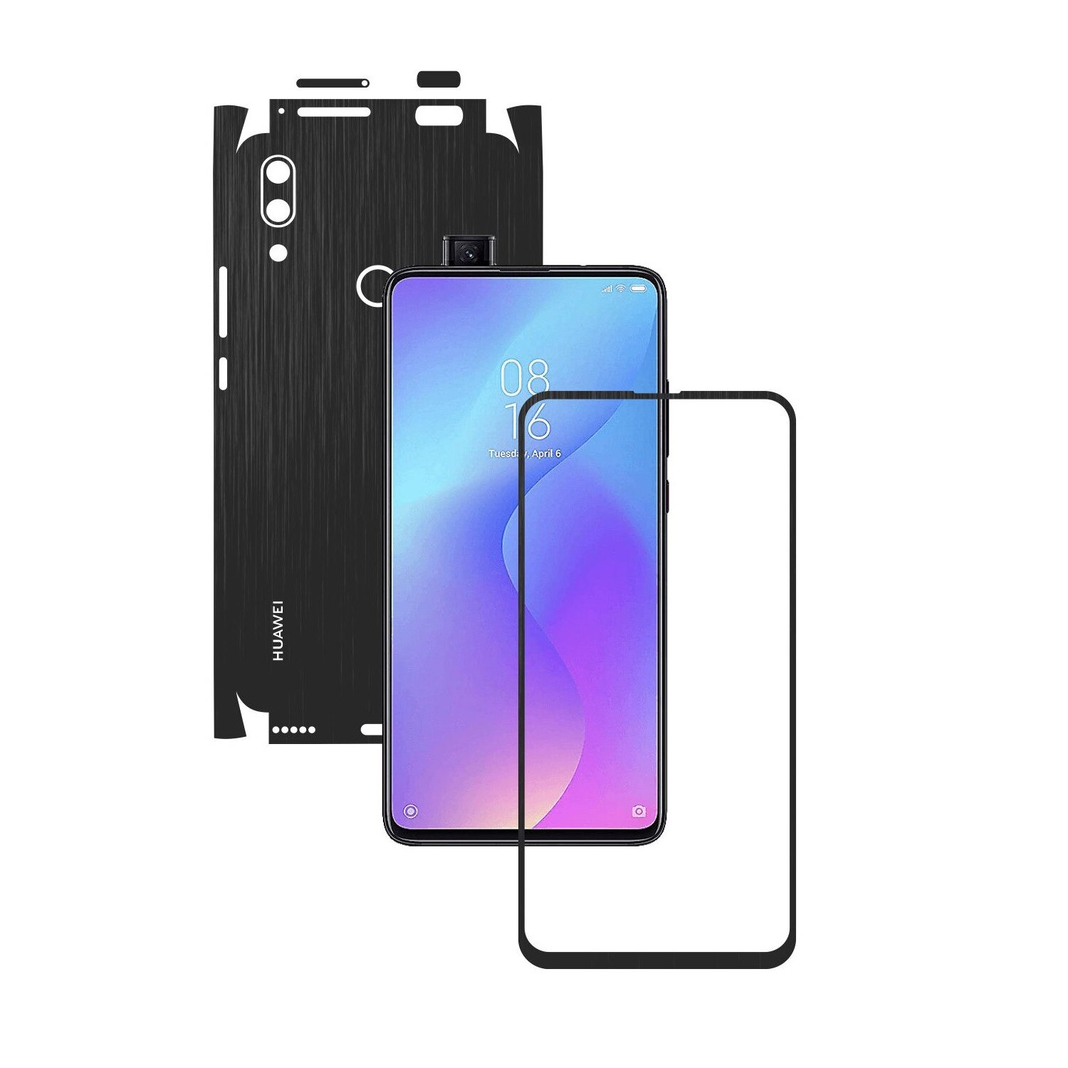 Folie Protectie Carbon Skinz pentru Huawei P Smart Z - Brushed Negru 360 Cut, Skin Adeziv Full Body Cover pentru Rama Ecran, Carcasa Spate si Laterale