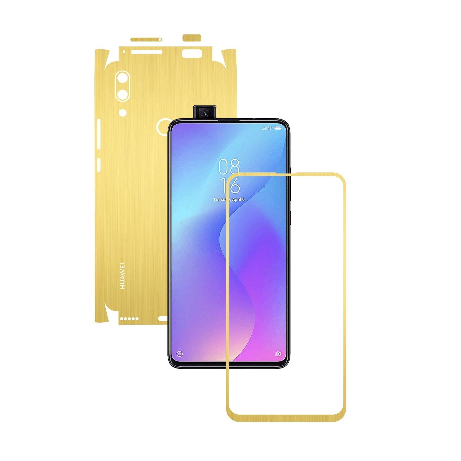 Folie Protectie Carbon Skinz pentru Huawei P Smart Z - Brushed Auriu 360 Cut, Skin Adeziv Full Body Cover pentru Rama Ecran, Carcasa Spate si Laterale