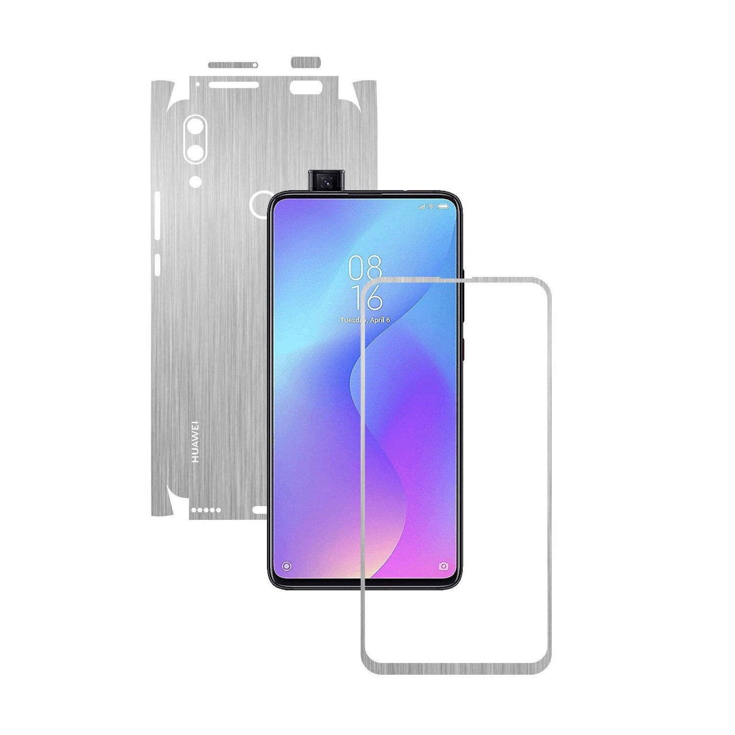 Folie Protectie Carbon Skinz pentru Huawei P Smart Z - Brushed Argintiu 360 Cut, Skin Adeziv Full Body Cover pentru Rama Ecran, Carcasa Spate si Laterale
