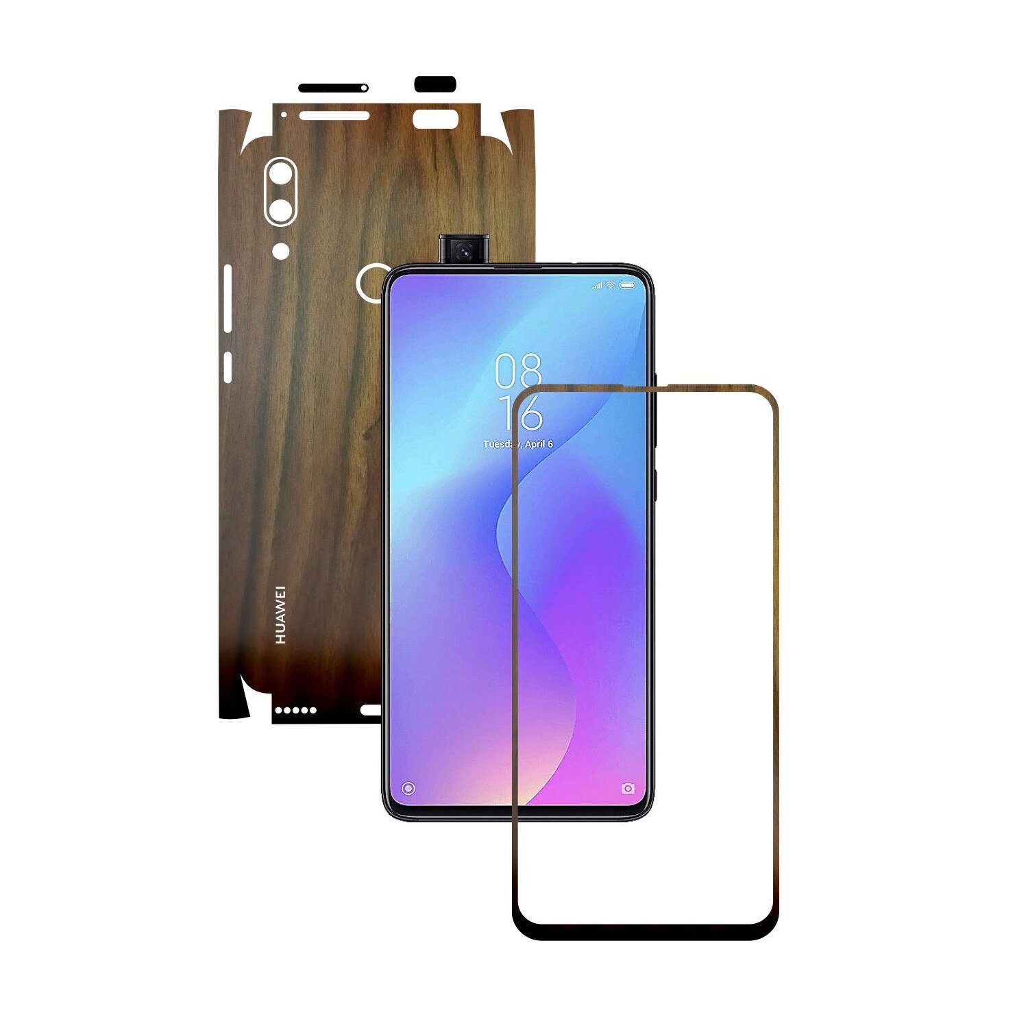 Folie Protectie Carbon Skinz pentru Huawei P Smart Z - Lemn Nuc 360 Cut, Skin Adeziv Full Body Cover pentru Rama Ecran, Carcasa Spate si Laterale