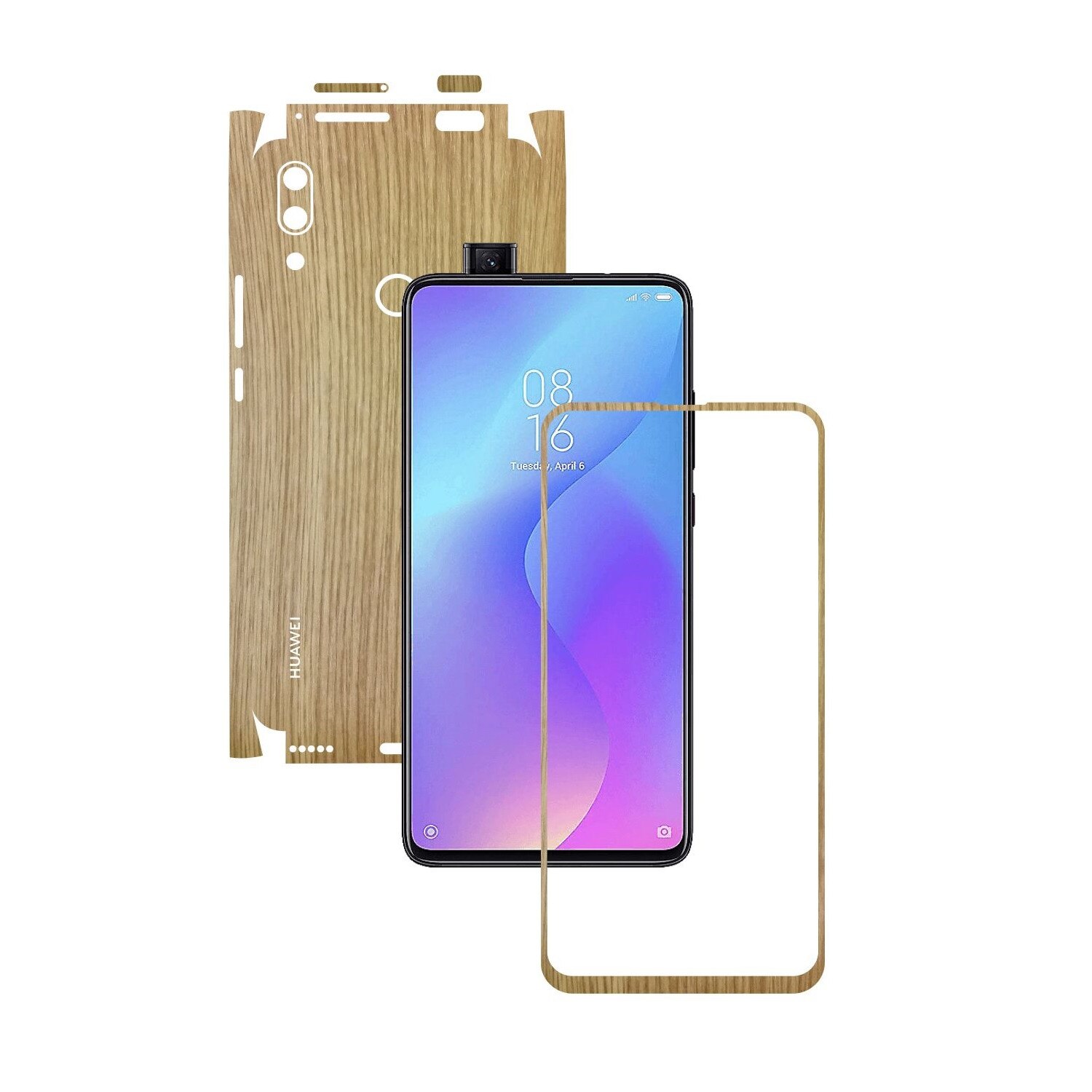 Folie Protectie Carbon Skinz pentru Huawei P Smart Z - Lemn Stejar 360 Cut, Skin Adeziv Full Body Cover pentru Rama Ecran, Carcasa Spate si Laterale