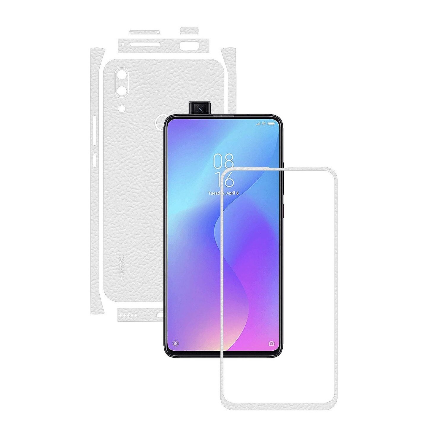 Folie Protectie Carbon Skinz pentru Huawei P Smart Z - Piele Alba Split Cut, Skin Adeziv Full Body Cover pentru Rama Ecran, Carcasa Spate si Laterale
