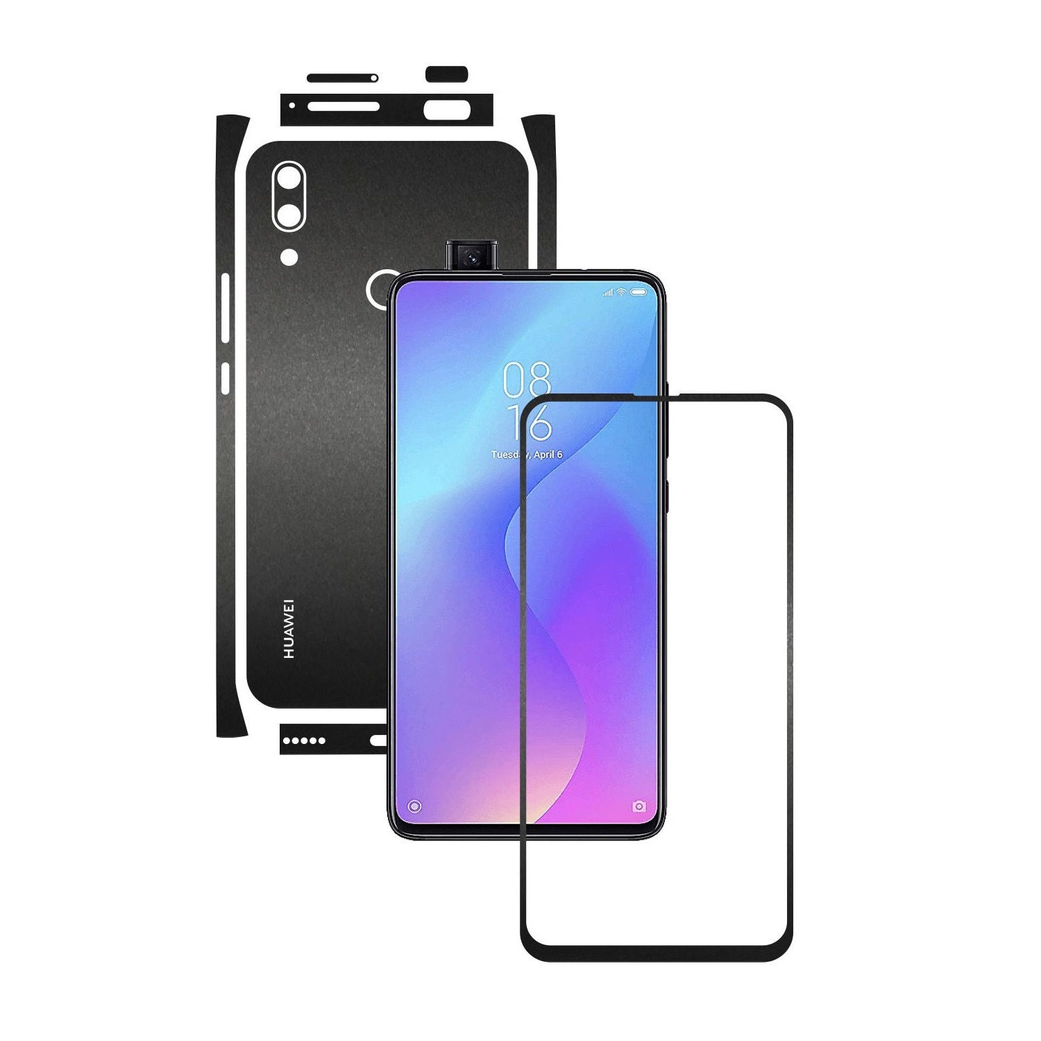 Folie Protectie Carbon Skinz pentru Huawei P Smart Z - Negru Mat Split Cut, Skin Adeziv Full Body Cover pentru Rama Ecran, Carcasa Spate si Laterale