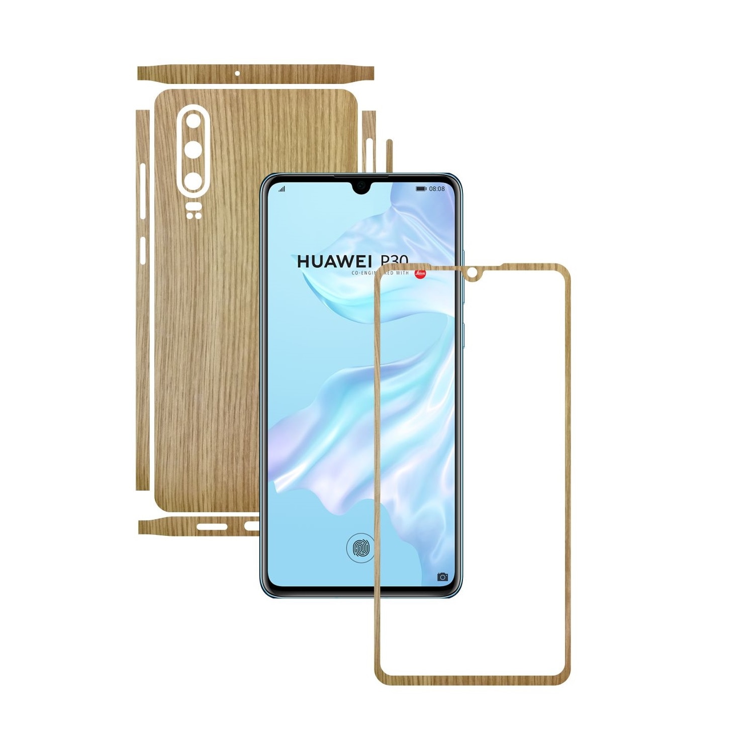 Folie Protectie Carbon Skinz pentru Huawei P30 - Lemn Stejar Split Cut, Skin Adeziv Full Body Cover pentru Rama Ecran, Carcasa Spate si Laterale
