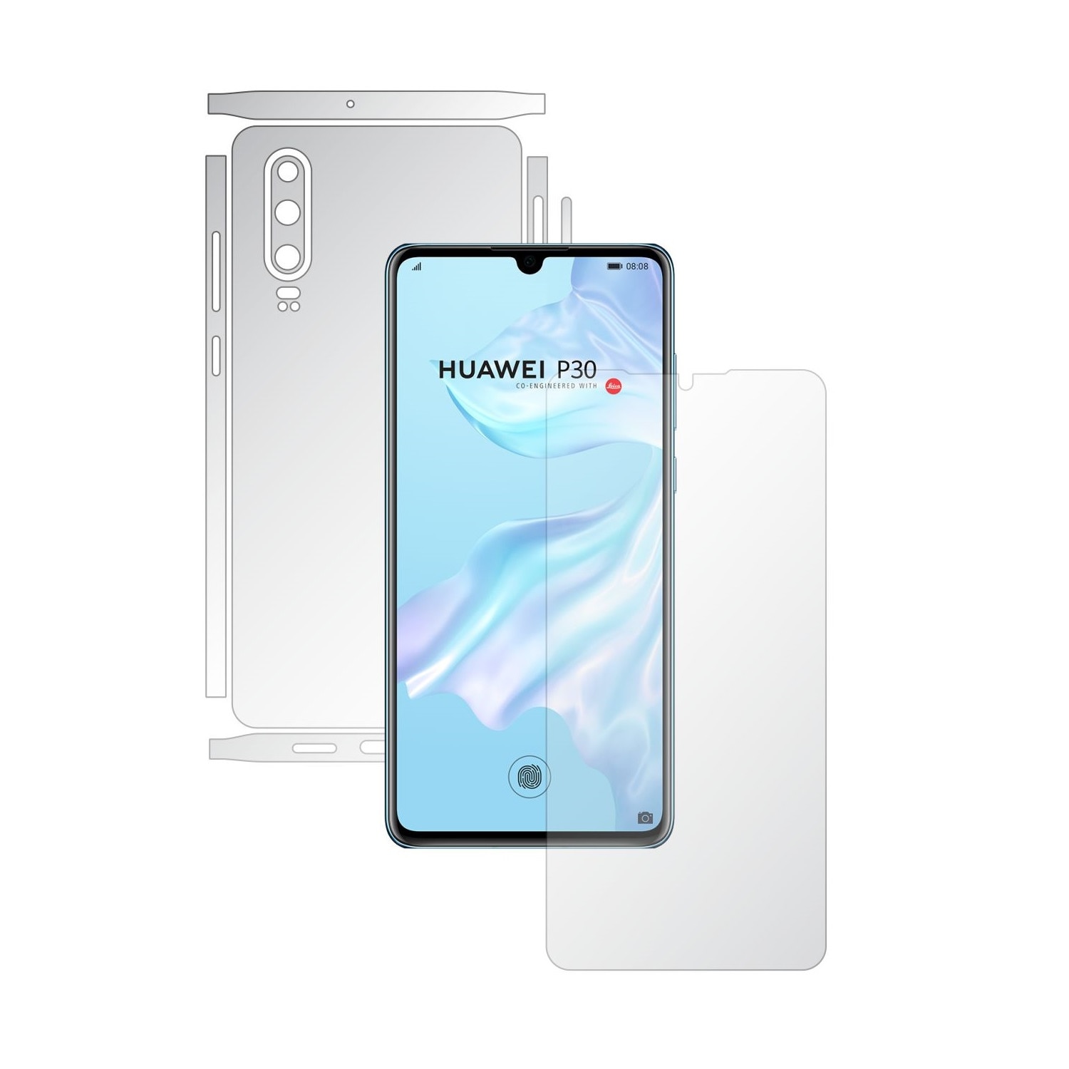 Folie Full Body Invisible Skinz HD pentru Huawei P30 - Folie Protectie Siliconica Ultra-Clear cu taiere Split Cut pentru Ecran, Carcasa Spate si Laterale, Skin Adeziv Transparent
