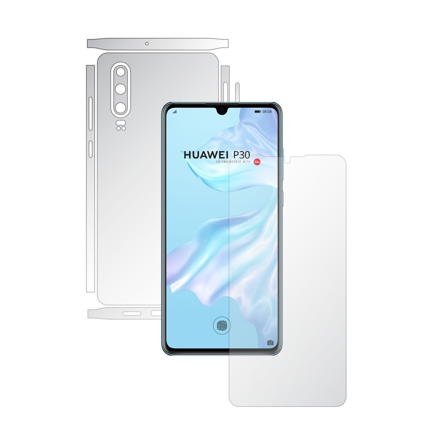 Folie Full Body Invisible Skinz UHD AutoRegeneranta pentru Huawei P30 - Folie Protectie Siliconica Ultra-Clear cu taiere Split Cut pentru Ecran, Carcasa Spate si Laterale, Skin Adeziv Transparent