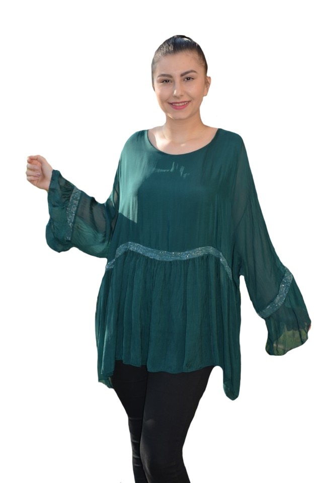Bluza rafinata Luna cu insertii de paiete ,D&J Exclussive, Verde