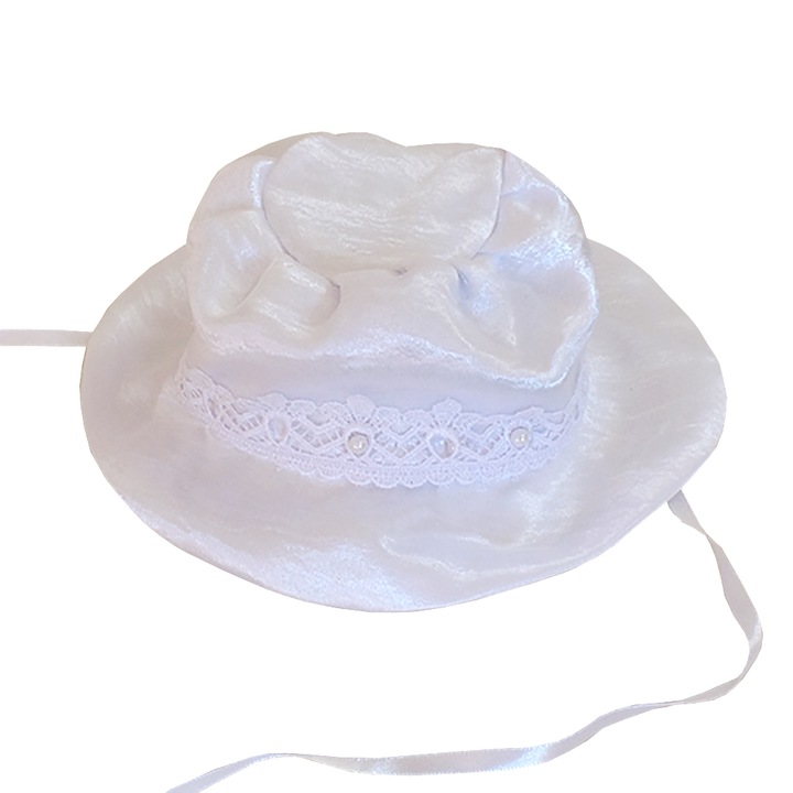 Lux elegáns szatén kalap, aklalmi lány kalap - Angéla (Fehér, 43-47 cm)