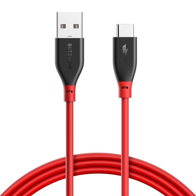 Cablu pentru incarcare si transfer de date BlitzWolf BW-TC12, USB/USB Type-C, 3A, 1m, Rosu