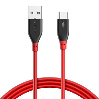 Cablu pentru incarcare si transfer de date BlitzWolf BW-TC12, USB/USB Type-C, 3A, 1m, Rosu Cablu pentru incarcare si transfer de date BlitzWolf BW-TC12, USB/USB Type-C, 3A, 1m, Rosu