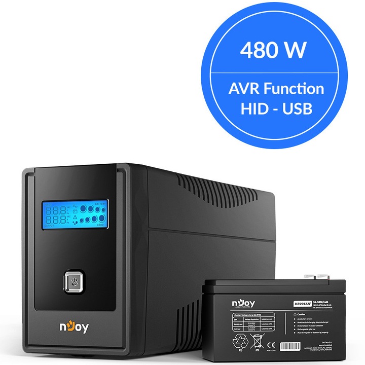 UPS NJOY Cadu 850, 800VA/480W, Line Interactive, AVR, Auto-Restart, Ecran LCD