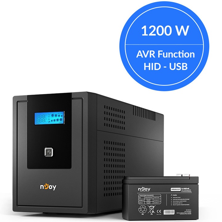 UPS NJOY Cadu 2000, 2000VA/1200W, Line Interactive, AVR, Автоматично рестартиране, LCD дисплей