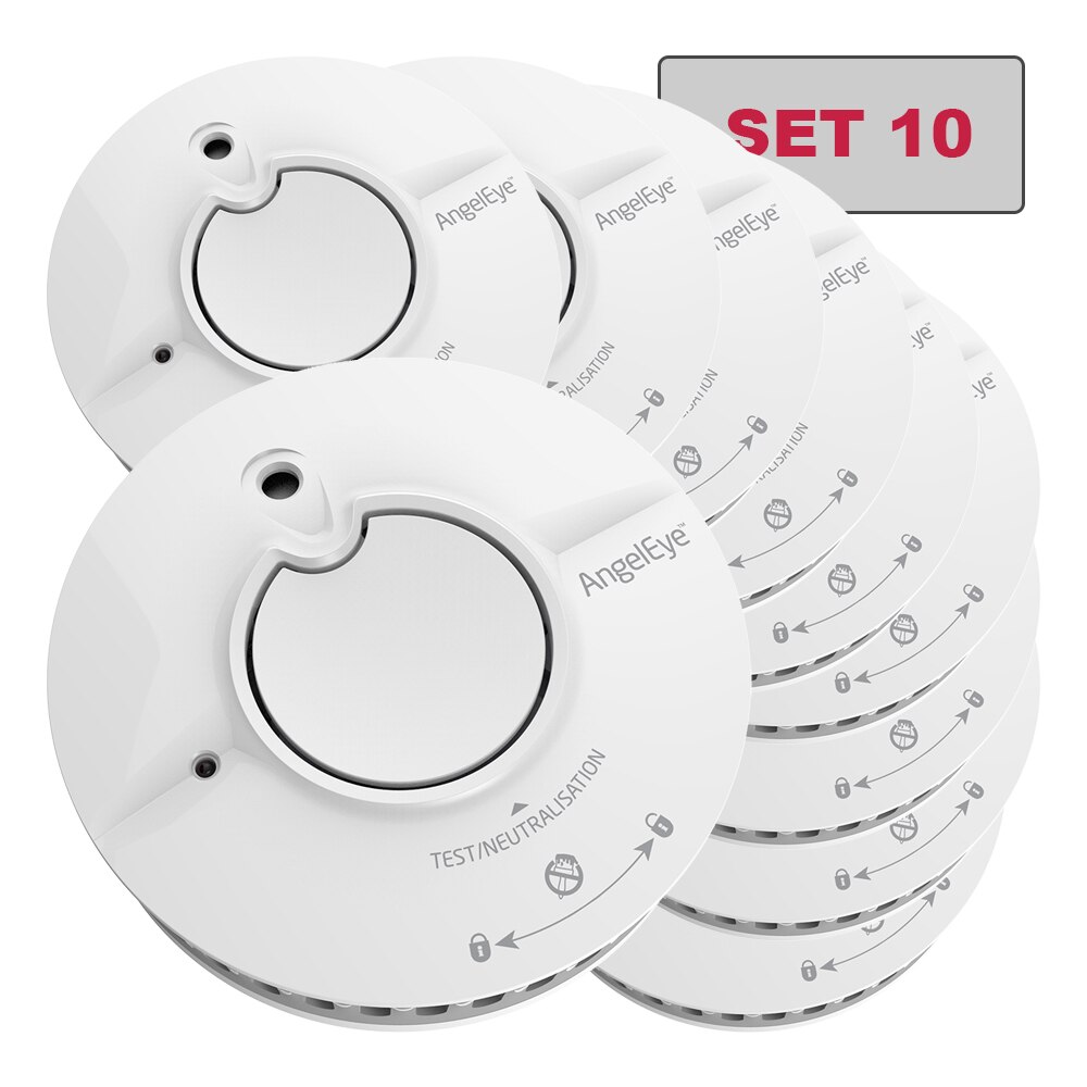Set 10 x Detector fum AngelEye, FireAngel autonom, senzor dual optic Thermoptek, durata de viata 10 ani