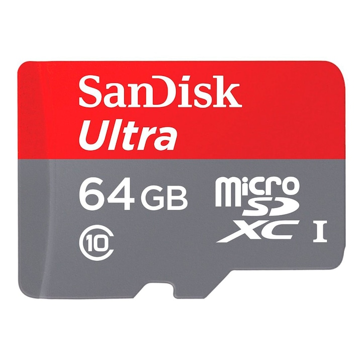 Card de memorie Sandisk Micro SD Ultra 64GB Clasa10, 80mb/s cu adaptor