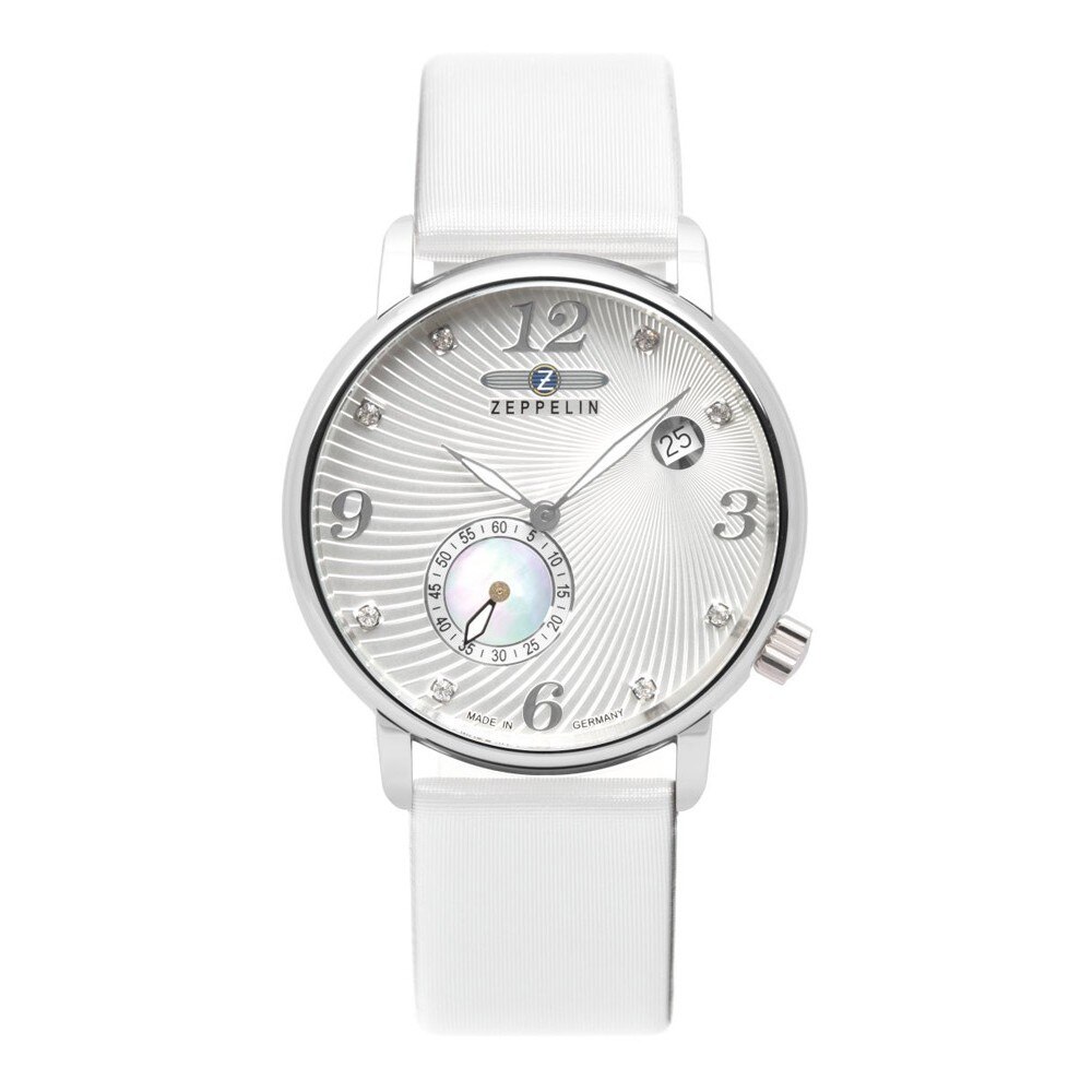 Ceas Argintiu/alb pentru femei Zeppelin Luna cu bratara din piele 7631-1