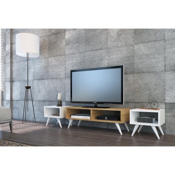 Set Comoda TV Vinca 35X90X37,6 cm, Alb/Stejar