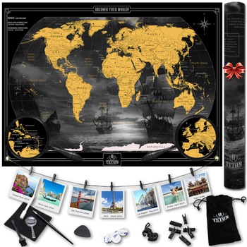 Set Harta Razuibila a Lumii, TETONQ®, PIRATES Edition XL, Accesorii, 90 cm x 64 cm, Materiale Premium Set Harta Razuibila a Lumii, TETONQ®, PIRATES Edition XL, Accesorii, 90 cm x 64 cm, Materiale Premium