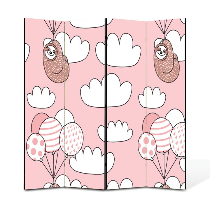 Paravan 4 piese Premium Heartwork TrueColor Lenes printre nori cu baloane, Panza pe cadru de lemn, Decoratiuni Moderne pentru Casa, 4 x 35 x 150 cm, 140 x 150 cm