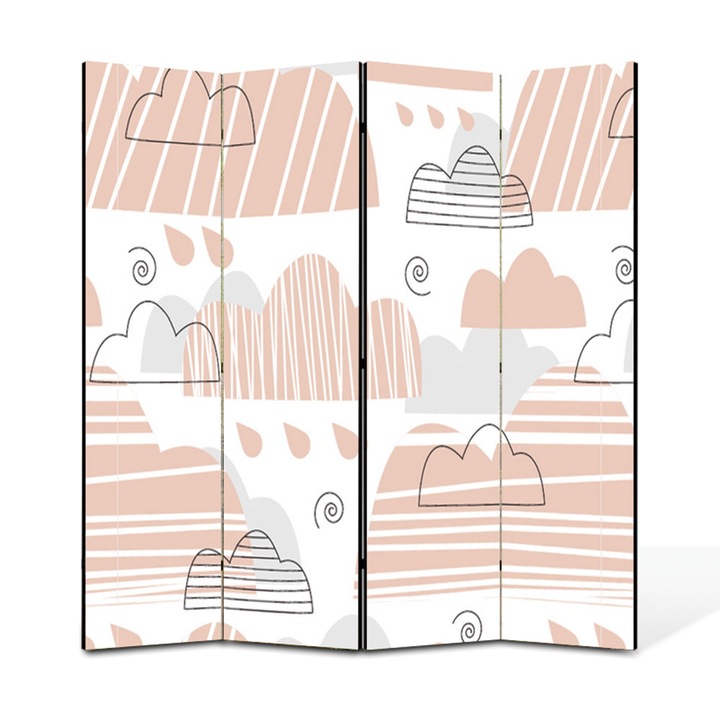 Paravan 4 piese Premium Heartwork TrueColor Nori de ploaie in roz, Panza pe cadru de lemn, Decoratiuni Moderne pentru Casa, 4 x 35 x 150 cm, 140 x 150 cm