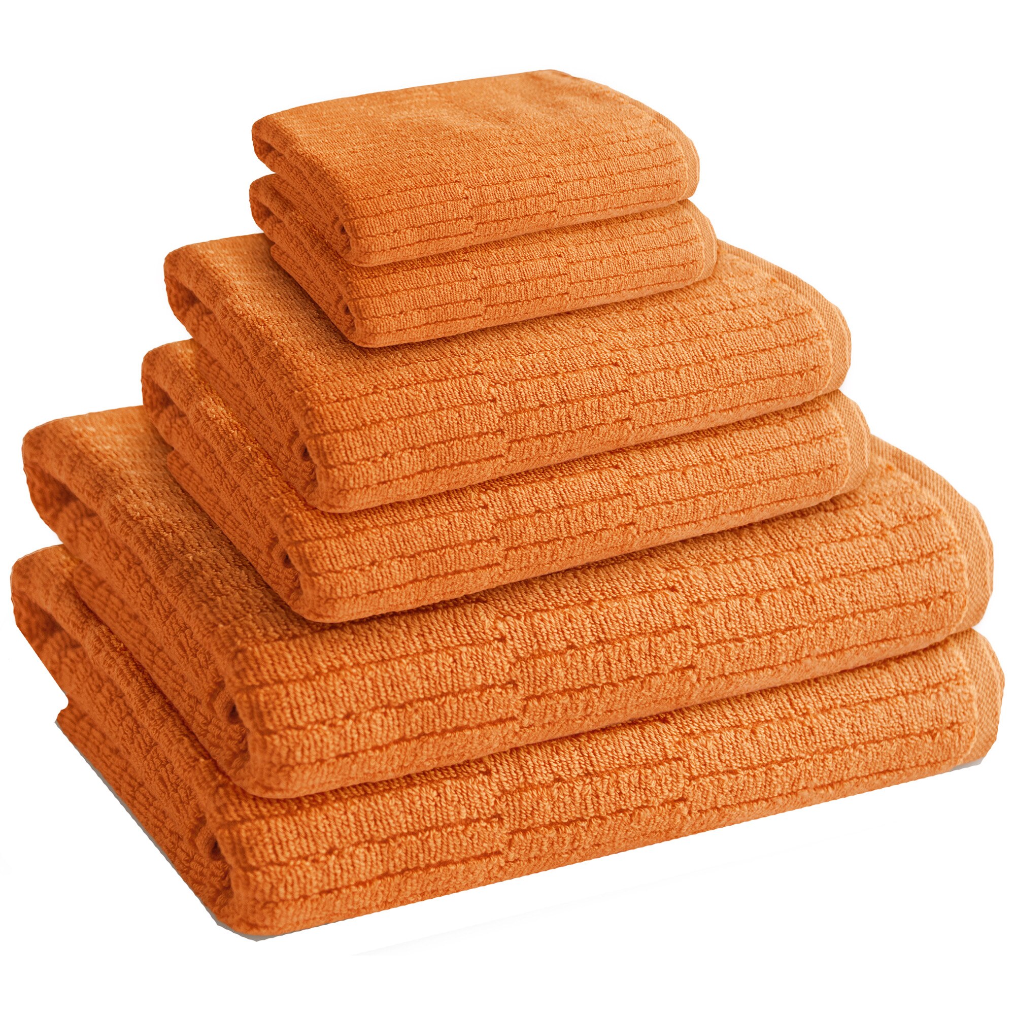 Set 6 prosoape baie Sani Mustard Aglika, 100% bumbac, 2 x 30x50 / 2 x 50x100 / 2 x 70x140 cm, Caramiziu