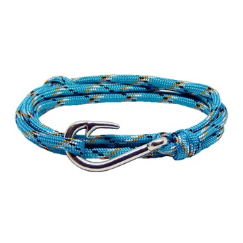 Bratara reglabila din snur paracord multicolor, preponderent bleu si inchizatoare Fish Hook Bratara reglabila din snur paracord multicolor, preponderent bleu si inchizatoare Fish Hook