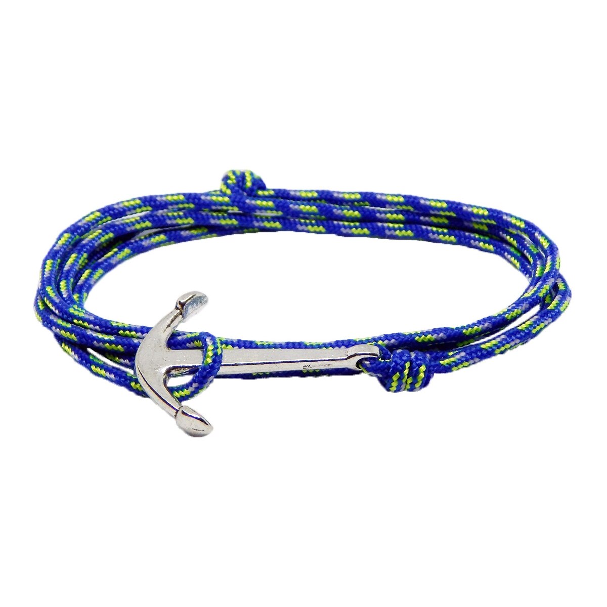 Bratara reglabila din snur paracord multicolor, preponderent albastru si inchizatoare tip Ancora