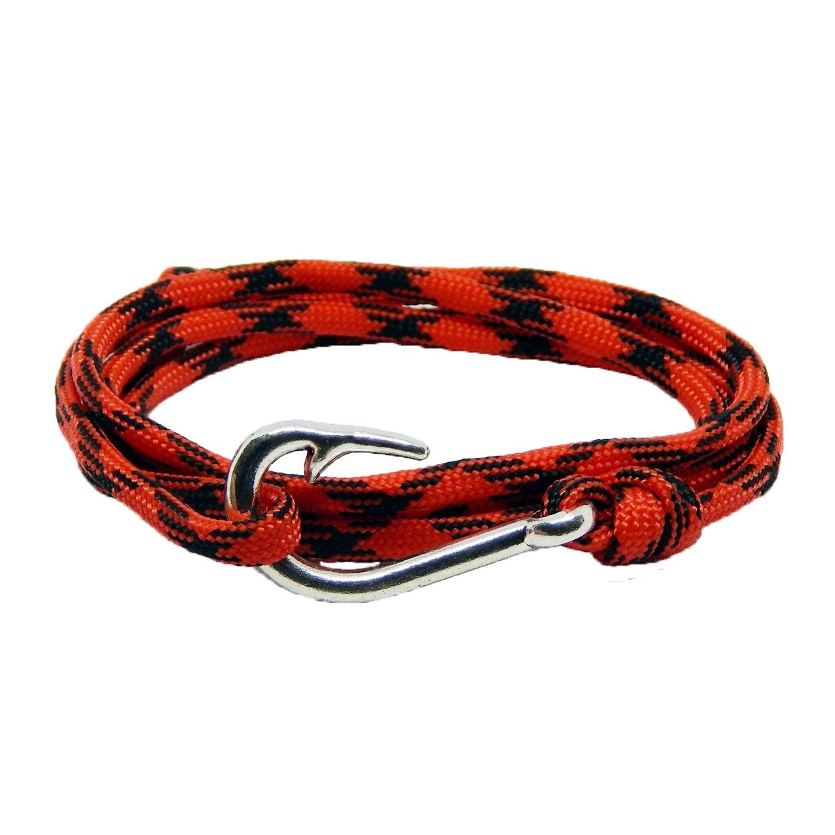 Bratara reglabila din snur paracord rosu cu negru si inchizatoare Fish Hook