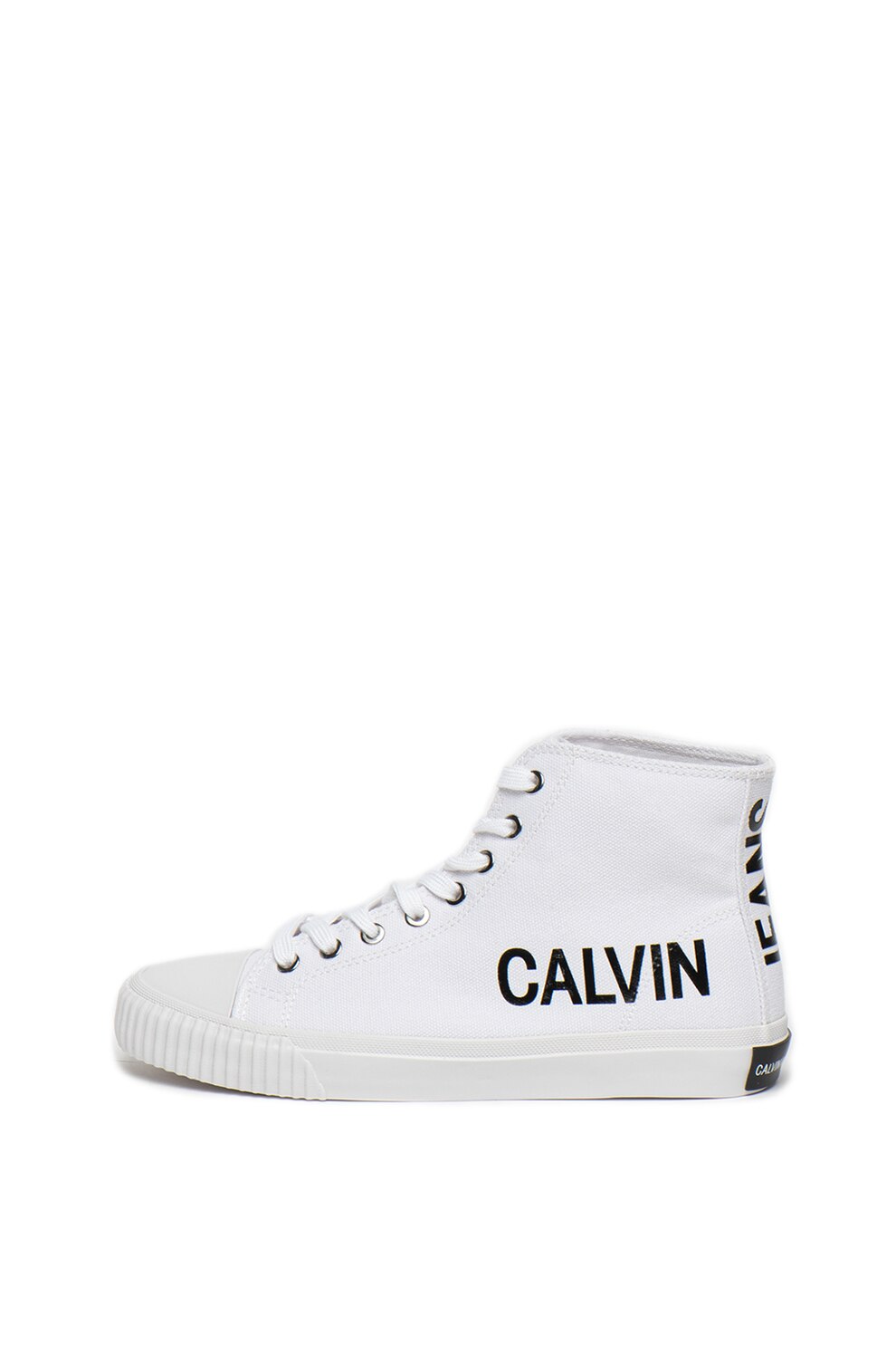Calvin Klein Jeans, Tenisi din panza cu logo si varf intarit Iole, Alb/Negru, 38