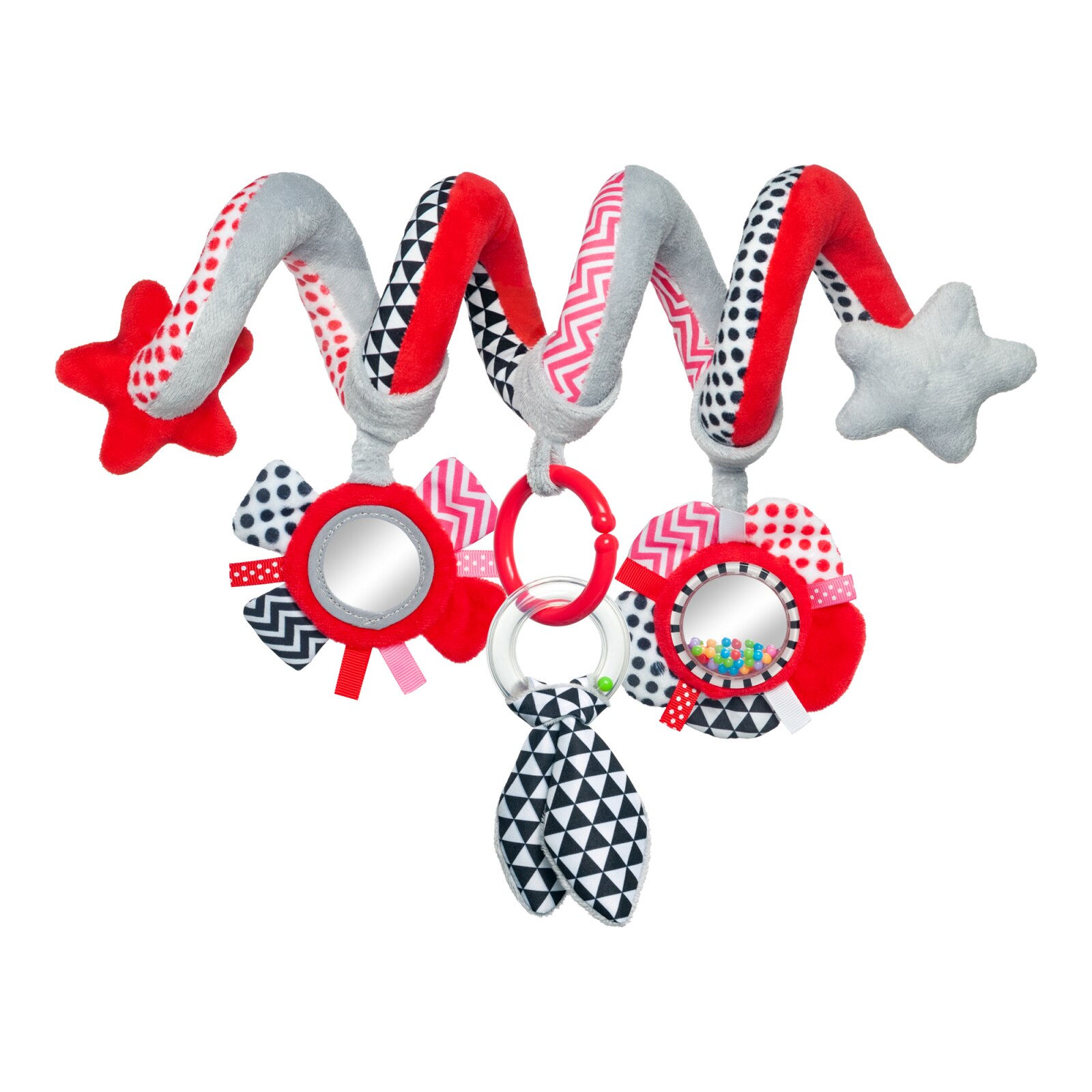 Jucarie din plus „Zig Zag“, Canpol babies®, spirala cu sunatoare, fosnaitoare, oglinda, rosu Rosu