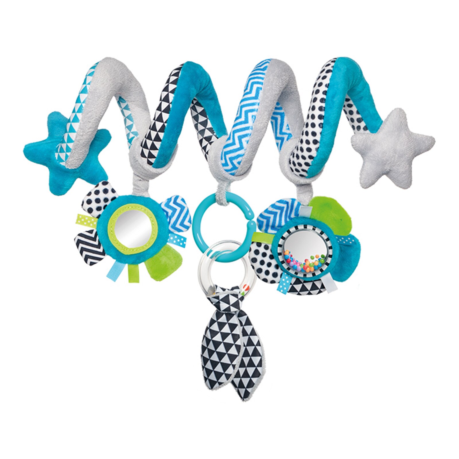 Jucarie din plus „Zig Zag“, Canpol babies®, spirala cu sunatoare, fosnaitoare, oglinda, albastru Albastru