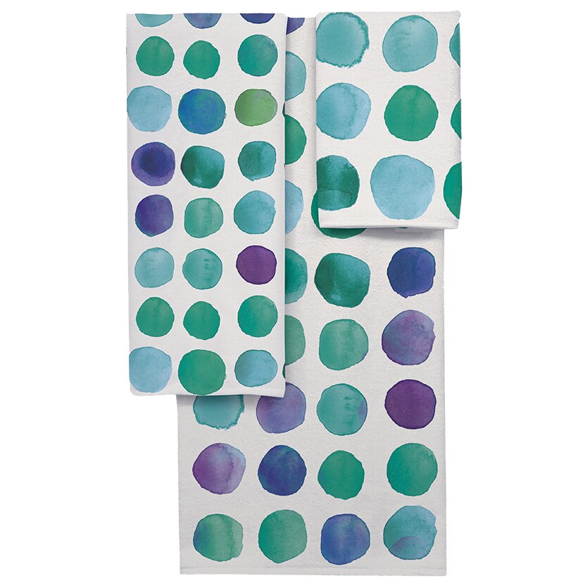 Set 3 prosoape Geometric Blue Aglika, 30x50 / 50x100 / 70x140 cm, bumbac+microfibra, Verde/Mov