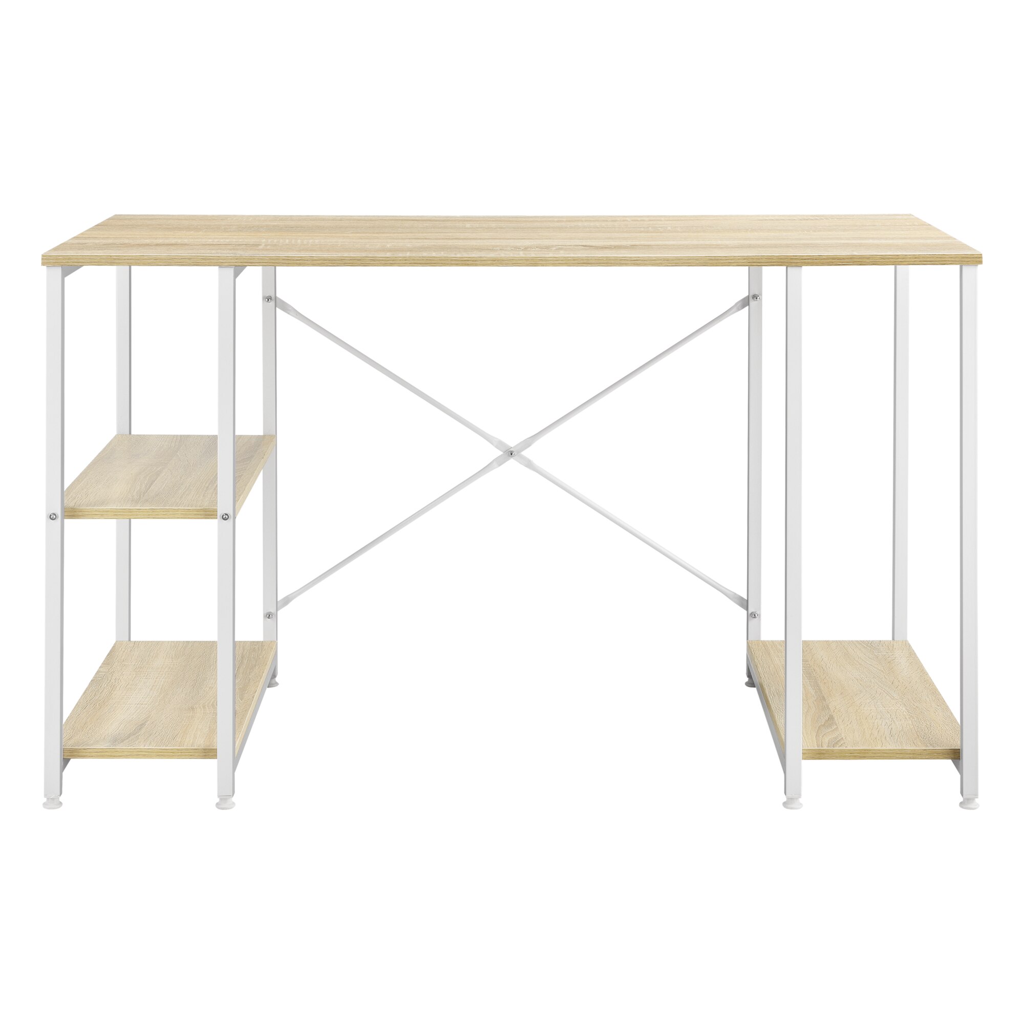 Birou cu rafturi Aarhus, en.casa, 75 x 120 x 60 cm, otel PAL, alb/culoarea stejarului