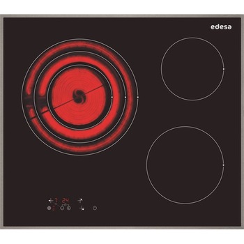 Plita electrica, Edesa, EVT-6328 X, Neagra, 3 zone gatit, margine inox, temporizator, indicator caldura reziduala, 60 cm, Plita ceramica Plita electrica, Edesa, EVT-6328 X, Neagra, 3 zone gatit, margine inox, temporizator, indicator caldura reziduala, 60 cm, Plita ceramica