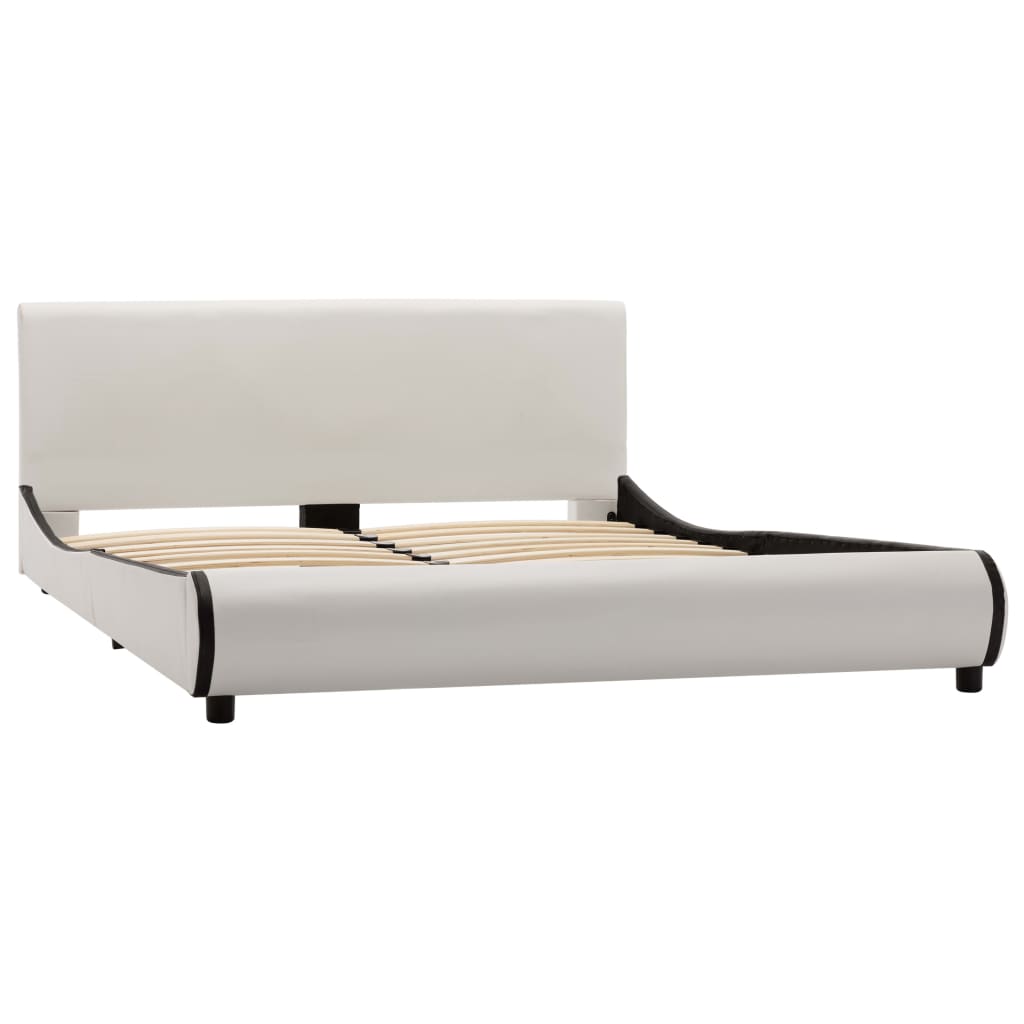 Cadru de pat dublu tapitat, vidaXL- Piele artificiala/Lemn, 140 x 200 cm, Alb