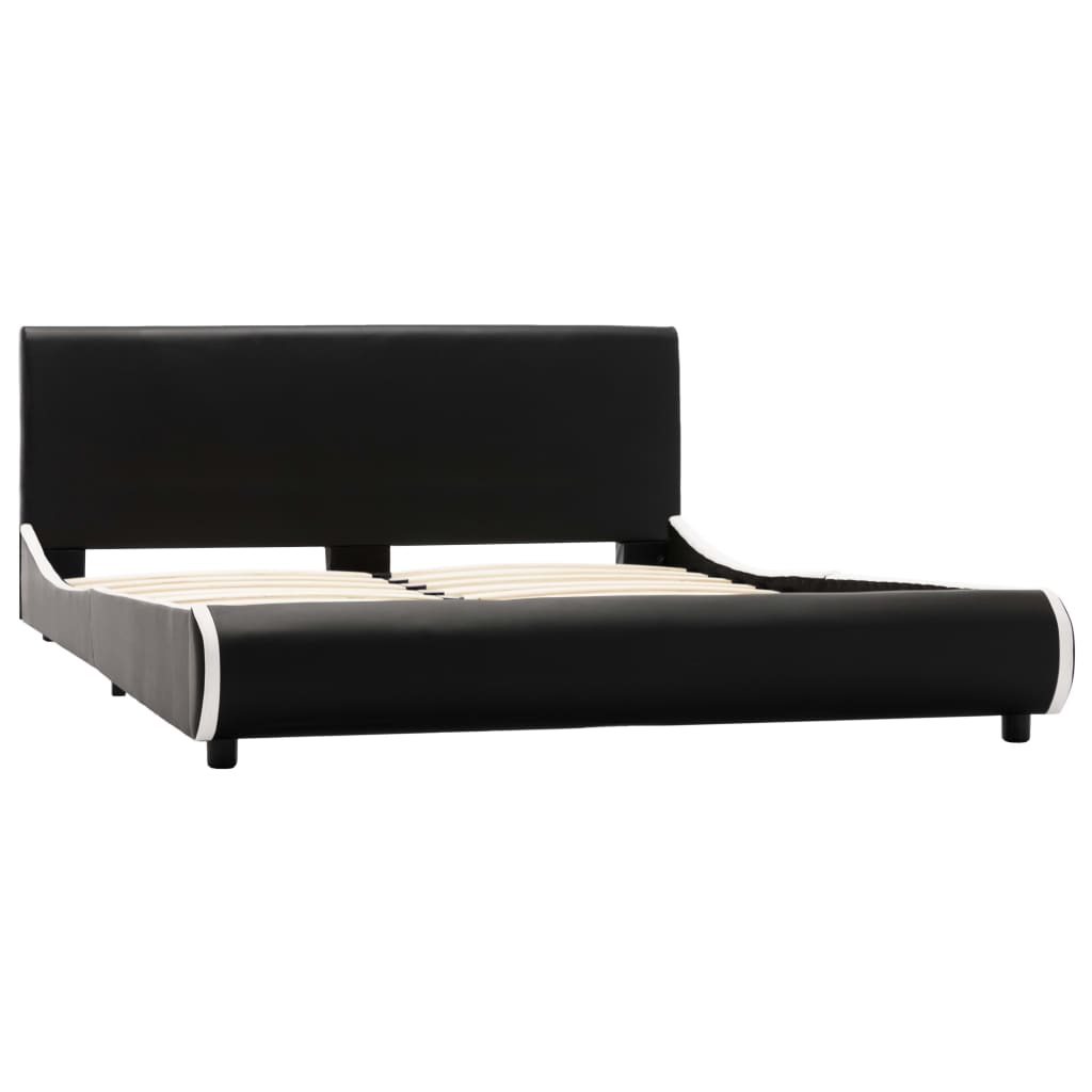 Cadru de pat dublu tapitat, vidaXL- Piele artificiala/Lemn, 140 x 200 cm, Negru