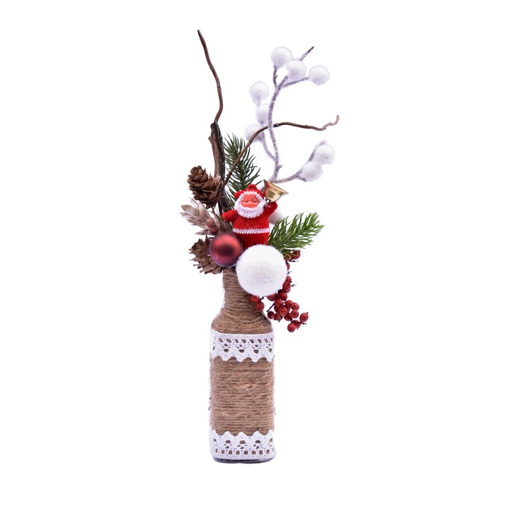 Aranjament Craciun, First Event, cu globuri, crengute si Mos Craciun, multicolor, 30*6 cm