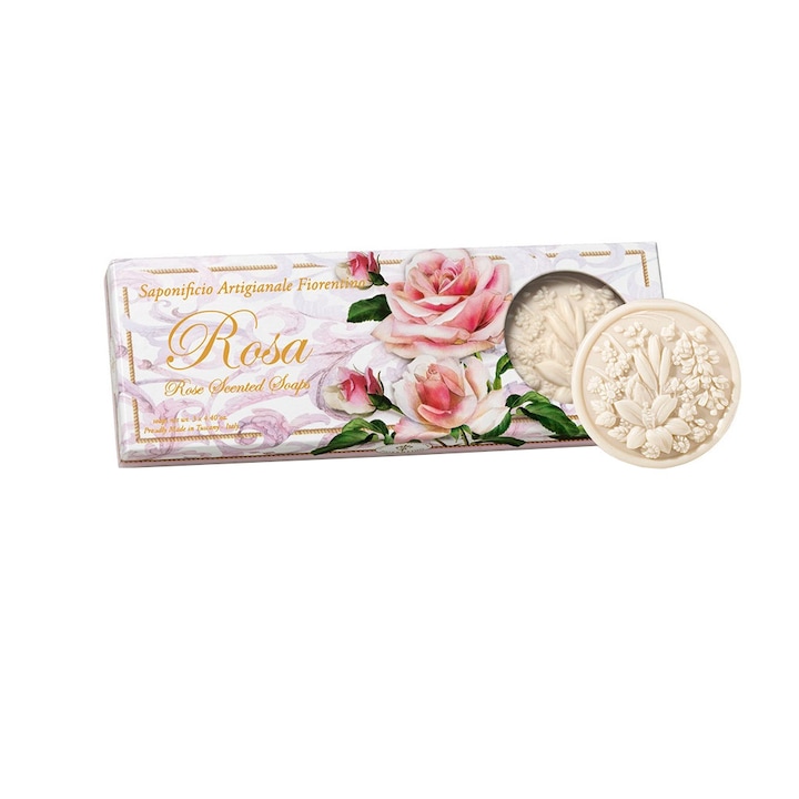 Set 3 sapunuri, Muchetto Rosa WA 269, Sapunuri artizanale din Florenta, 3 x 125g