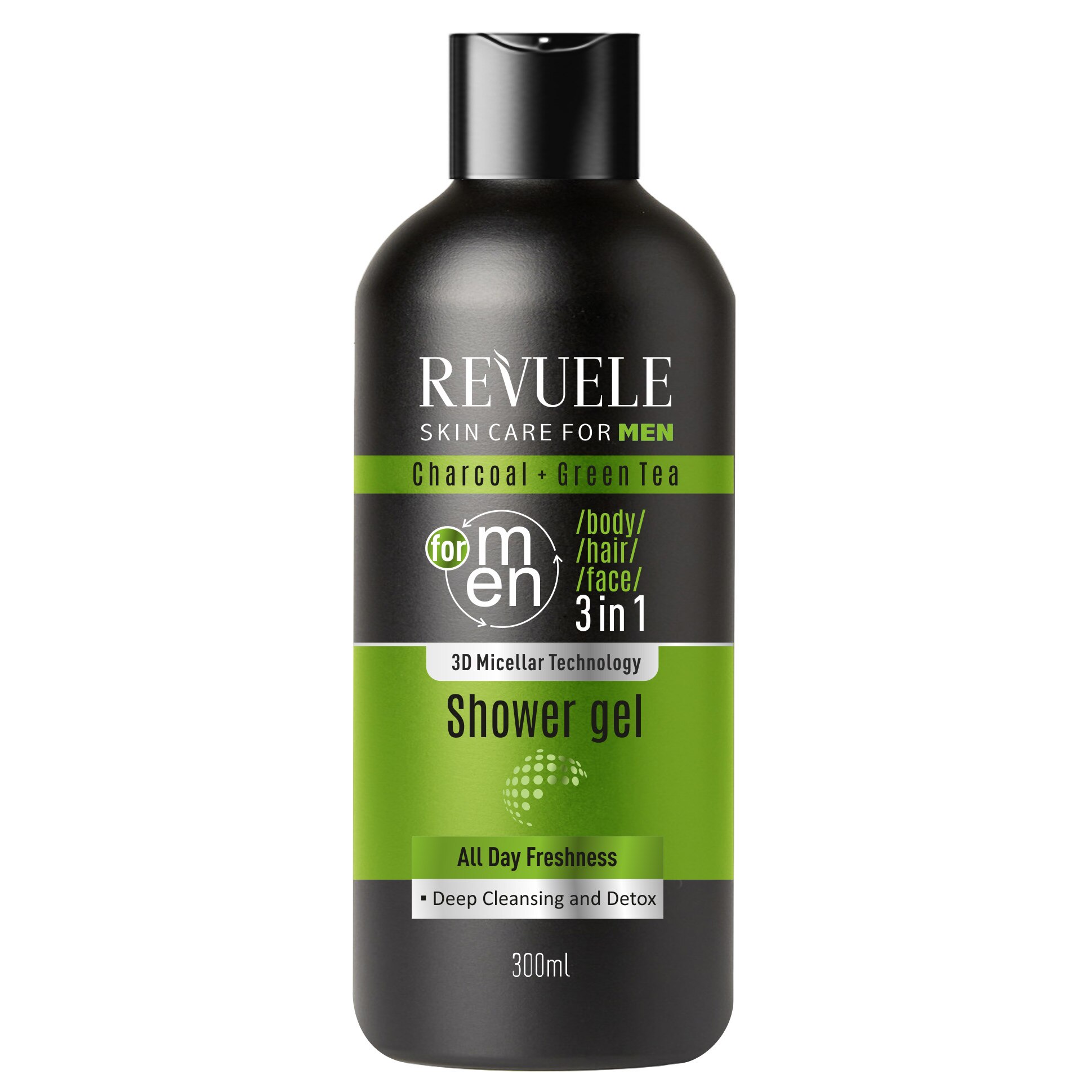 Gel de dus 3 in 1 Revuele cu carbune activ si ceai verde, Barbati, 300 ml