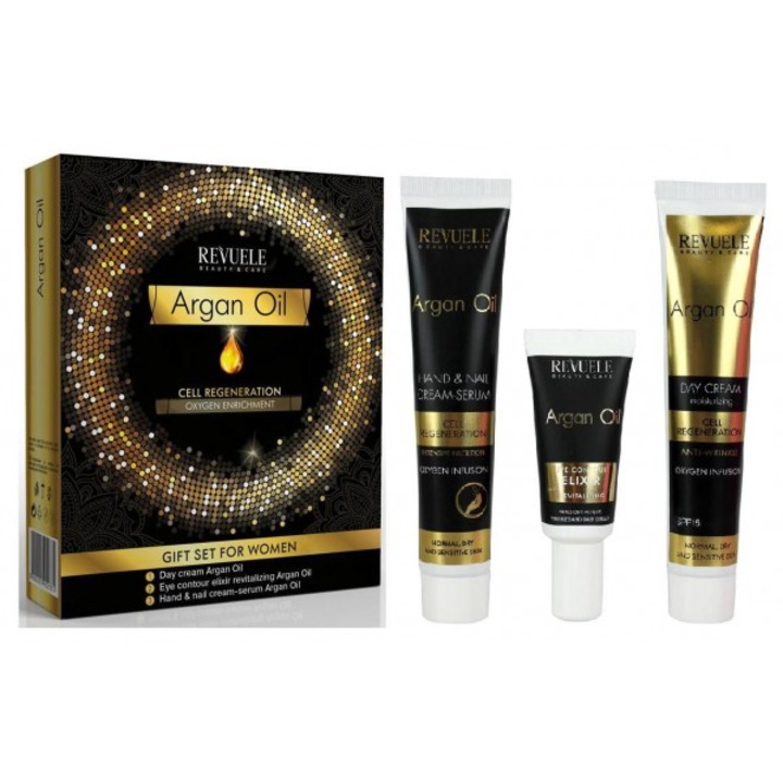 Revuele szett, Argánolaj sejtregeneráló: arckrém, 50 ml + kézkrém, 50 ml + szérum szemre, 25 ml