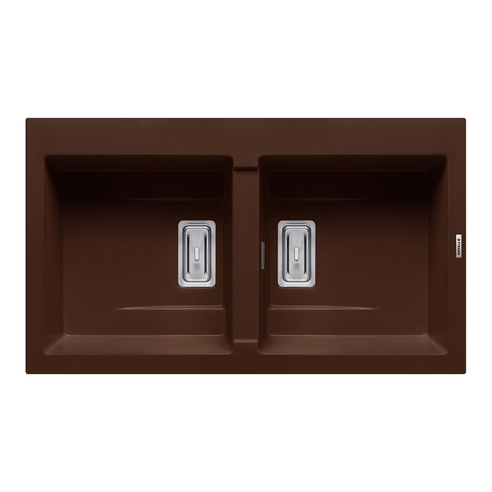 Chiuveta granit Pyramis KARTESIO Plus 860x500, 2 cuve egale, adancime 200mm, valva dreptunghiulara, finisaj pyragranite chocolate