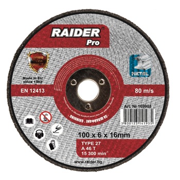 Disc pentru metal ø100x6x16mm, Raider 169903 Disc pentru metal ø100x6x16mm, Raider 169903