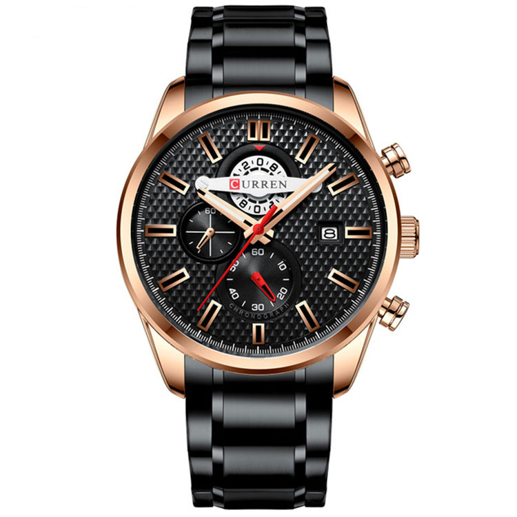 Ceas Curren Unisex Quartz Casual Elegant Negru/rose, PN999681NRE, curea din metal (zale), afisaj Analog